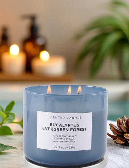 Eucalyptus Evergreen 3-Wick Candle – Fresh & Woodsy Aroma
